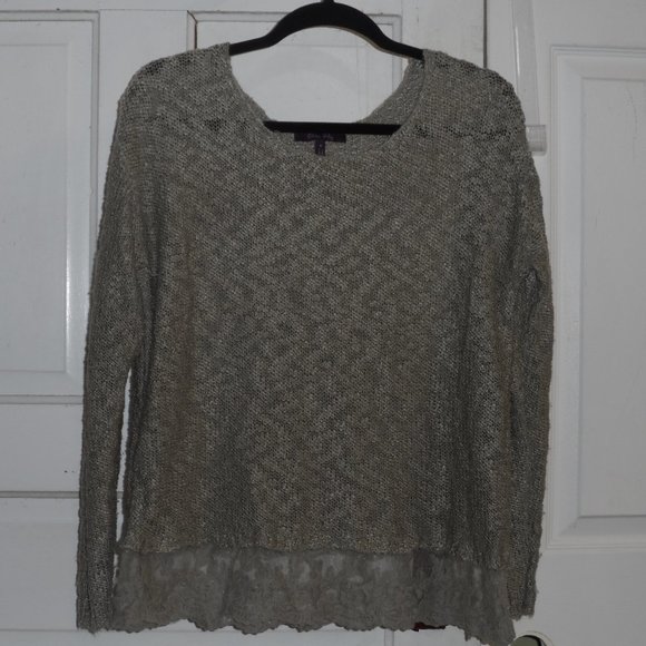 Olivia Sky Sage Green Sweater with Lace Bottom-Size S - Picture 1 of 6